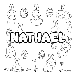 Coloriage pr&eacute;nom NATHAEL - d&eacute;cor Paques