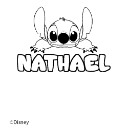 Coloriage pr&eacute;nom NATHAEL - d&eacute;cor Stitch