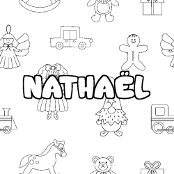 Coloriage pr&eacute;nom NATHA&Euml;L - d&eacute;cor Jouets
