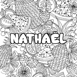 Coloriage pr&eacute;nom NATHA&Euml;L - d&eacute;cor Mandala fruits