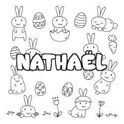 Coloriage pr&eacute;nom NATHA&Euml;L - d&eacute;cor Paques