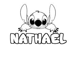 Coloriage prénom NATHAËL - décor Stitch