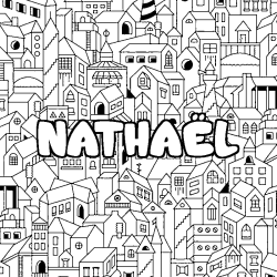 Coloriage prénom NATHAËL - décor Ville