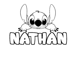 Coloriage prénom NATHAN - décor Stitch