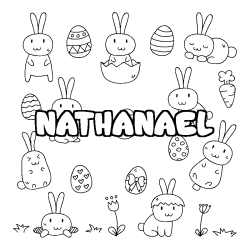 Coloriage pr&eacute;nom NATHANAEL - d&eacute;cor Paques