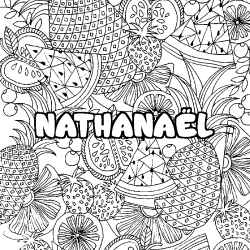 Coloriage prénom NATHANAËL - décor Mandala fruits