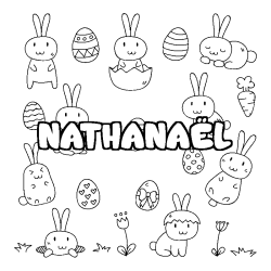 Coloriage prénom NATHANAËL - décor Paques