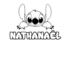 Coloriage prénom NATHANAËL - décor Stitch