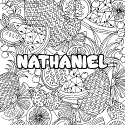 Coloriage prénom NATHANIEL - décor Mandala fruits