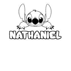 Coloriage prénom NATHANIEL - décor Stitch