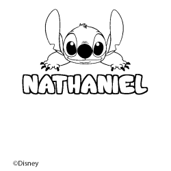 Coloriage pr&eacute;nom NATHANIEL - d&eacute;cor Stitch