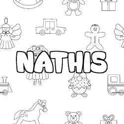 Coloriage prénom NATHIS - décor Jouets