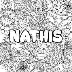 Coloriage prénom NATHIS - décor Mandala fruits