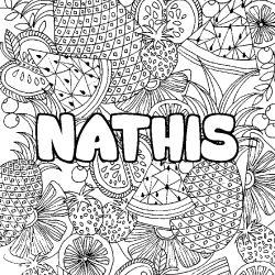Coloriage pr&eacute;nom NATHIS - d&eacute;cor Mandala fruits