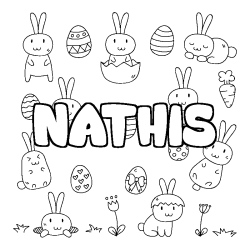 Coloriage prénom NATHIS - décor Paques