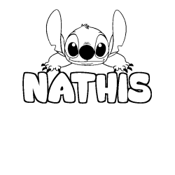 Coloriage prénom NATHIS - décor Stitch