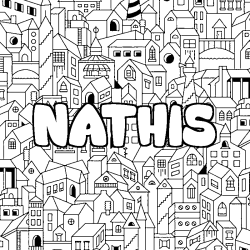 Coloriage prénom NATHIS - décor Ville