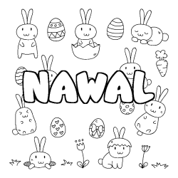 Coloriage prénom NAWAL - décor Paques
