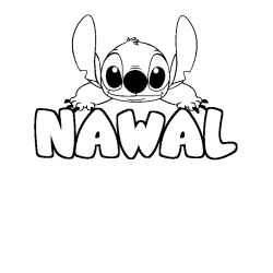 Coloriage prénom NAWAL - décor Stitch