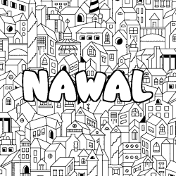 Coloriage prénom NAWAL - décor Ville