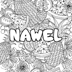 Coloriage prénom NAWEL - décor Mandala fruits