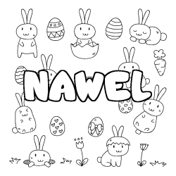Coloriage prénom NAWEL - décor Paques