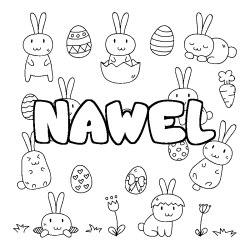 Coloriage pr&eacute;nom NAWEL - d&eacute;cor Paques