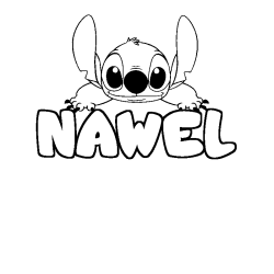 Coloriage prénom NAWEL - décor Stitch
