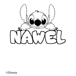 Coloriage pr&eacute;nom NAWEL - d&eacute;cor Stitch