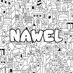 Coloriage prénom NAWEL - décor Ville