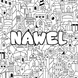 Coloriage pr&eacute;nom NAWEL - d&eacute;cor Ville