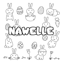Coloriage pr&eacute;nom NAWELLE - d&eacute;cor Paques
