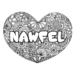 Coloriage prénom NAWFEL - décor Mandala coeur