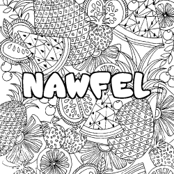 Coloriage pr&eacute;nom NAWFEL - d&eacute;cor Mandala fruits