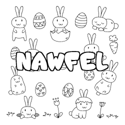 Coloriage prénom NAWFEL - décor Paques