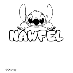 Coloriage pr&eacute;nom NAWFEL - d&eacute;cor Stitch