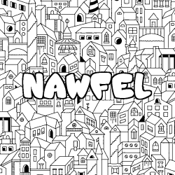 Coloriage pr&eacute;nom NAWFEL - d&eacute;cor Ville