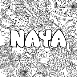 Coloriage prénom NAYA - décor Mandala fruits