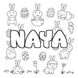 Coloriage pr&eacute;nom NAYA - d&eacute;cor Paques