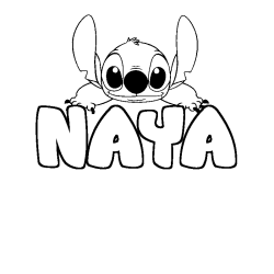 Coloriage prénom NAYA - décor Stitch