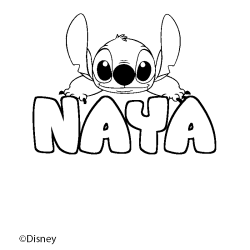 Coloriage pr&eacute;nom NAYA - d&eacute;cor Stitch