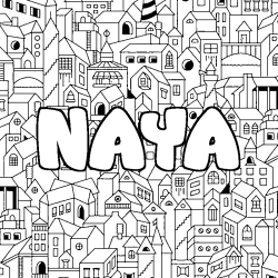 Coloriage prénom NAYA - décor Ville