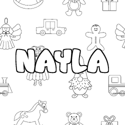 Coloriage prénom NAYLA - décor Jouets