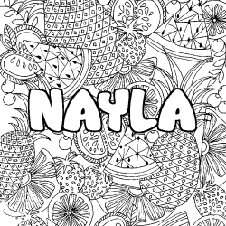 Coloriage prénom NAYLA - décor Mandala fruits
