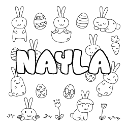 Coloriage prénom NAYLA - décor Paques