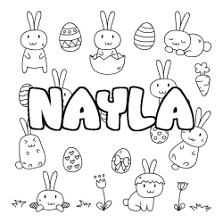 Coloriage pr&eacute;nom NAYLA - d&eacute;cor Paques