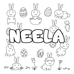 Coloriage prénom NEELA - décor Paques