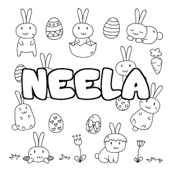 Coloriage pr&eacute;nom NEELA - d&eacute;cor Paques