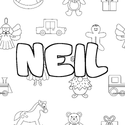 Coloriage pr&eacute;nom NEIL - d&eacute;cor Jouets