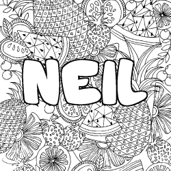 Coloriage pr&eacute;nom NEIL - d&eacute;cor Mandala fruits